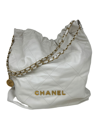 Chanel Large 22 White Bag GHW