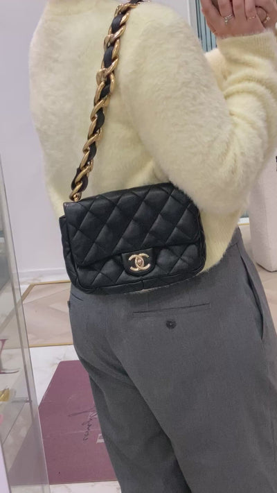 Chanel Square Shoulder Bag Black GHW (microchip)