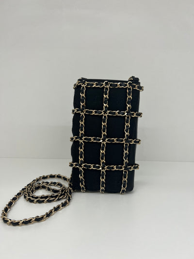 Chanel Gold Clutch Chain Phone Holder - Black - SOLD
