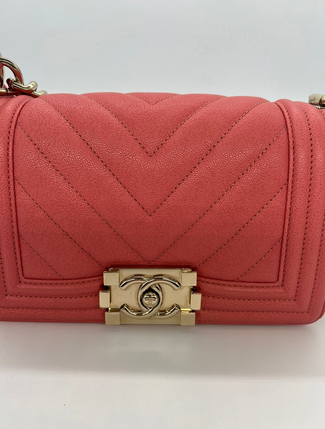 Chanel Boy Bag Small Peach Caviar CGHW - SOLD