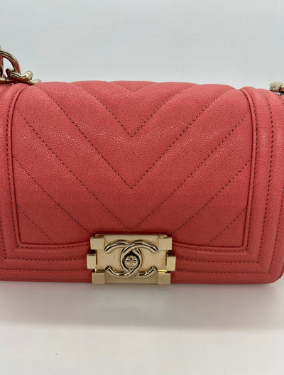 Chanel Boy Bag Small Peach Caviar CGHW - SOLD