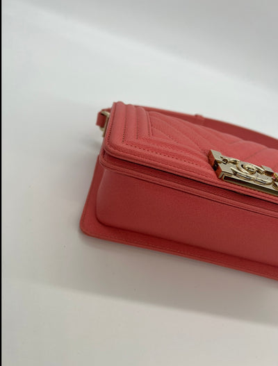 Chanel Boy Bag Small Peach Caviar CGHW - SOLD