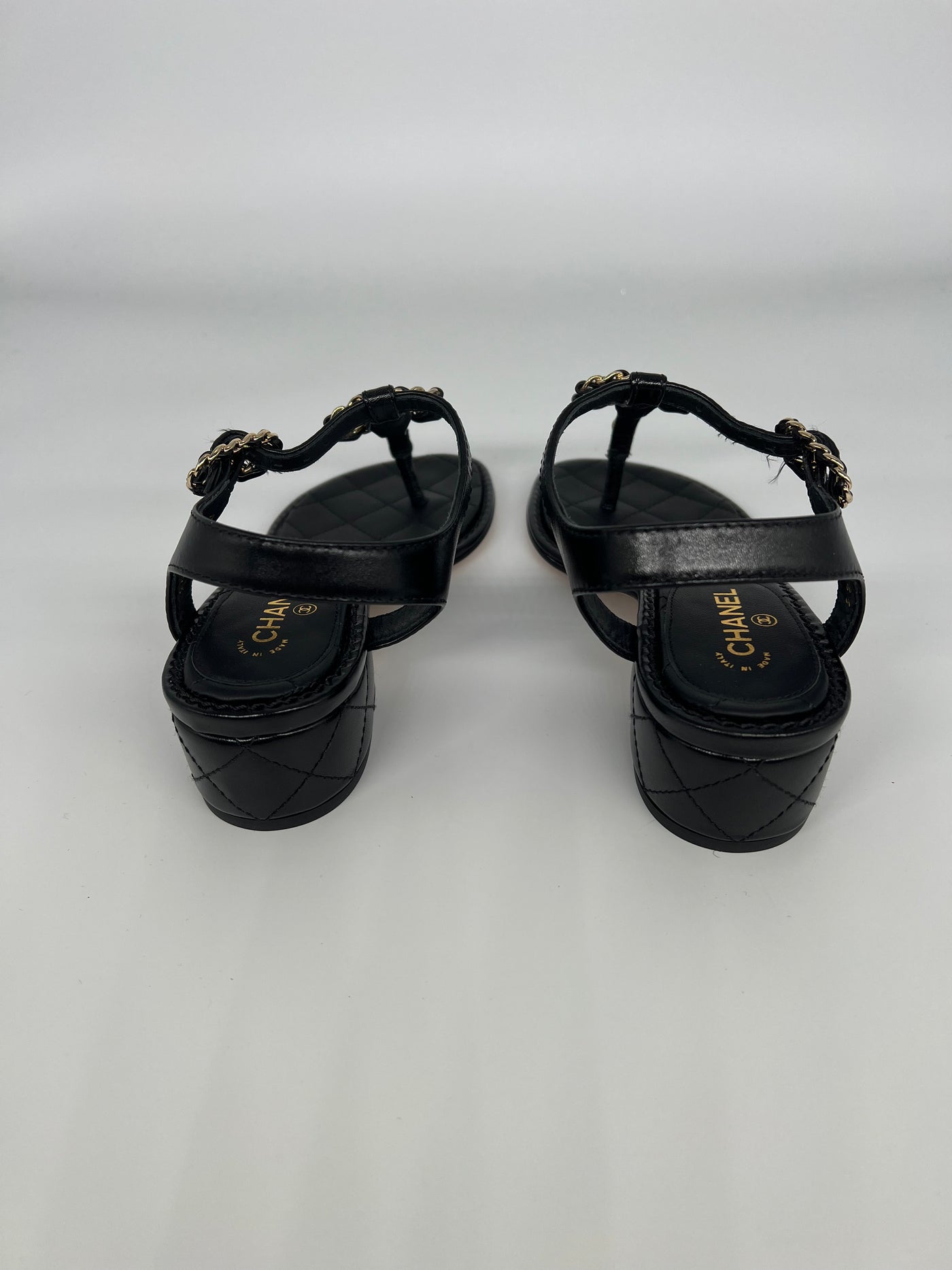 Chanel Black/Gold Chain Sandals - Size 34.5 - SOLD