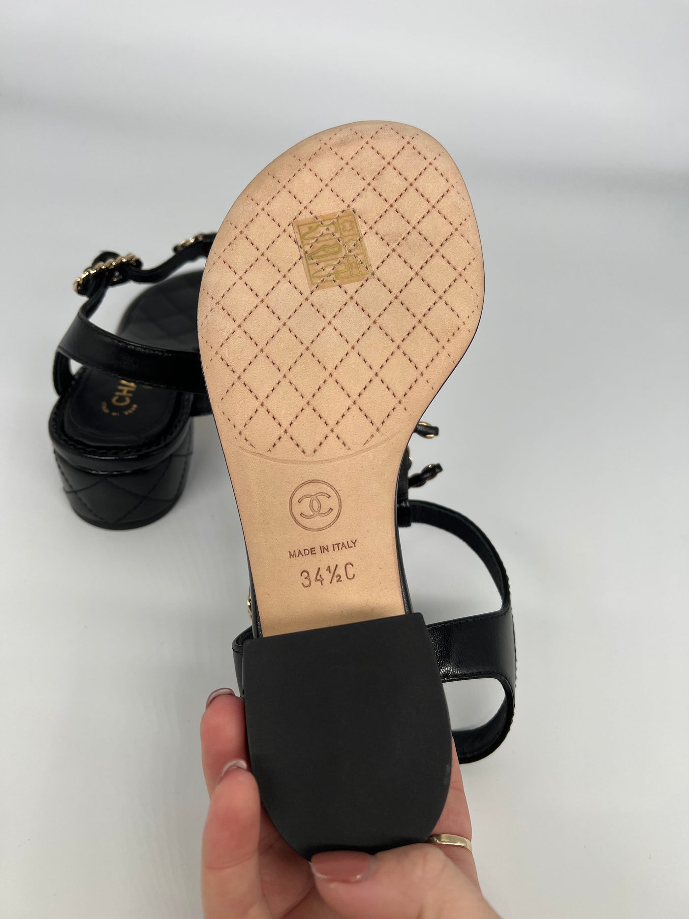 Chanel Black/Gold Chain Sandals - Size 34.5 - SOLD