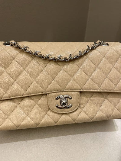 Chanel Classic Medium Flap Beige Caviar SHW (OE)