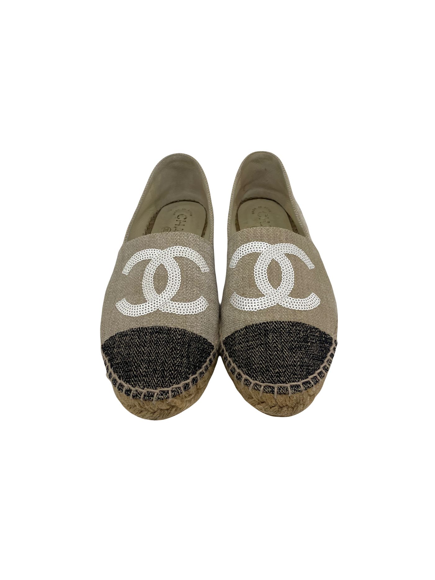 Chanel Fabric Espadrilles with Sequin CC Size 37 OE PH Luxury Consignment