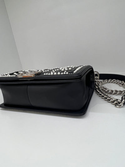 Chanel Medium Boy Bag - Black with Pearl Detail