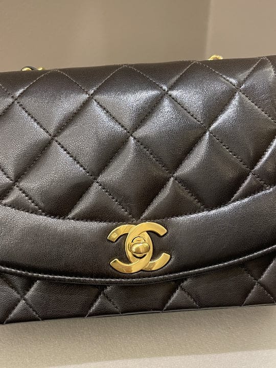 Chanel Vintage Diana Flap Bag Black 24K Gold (OE)