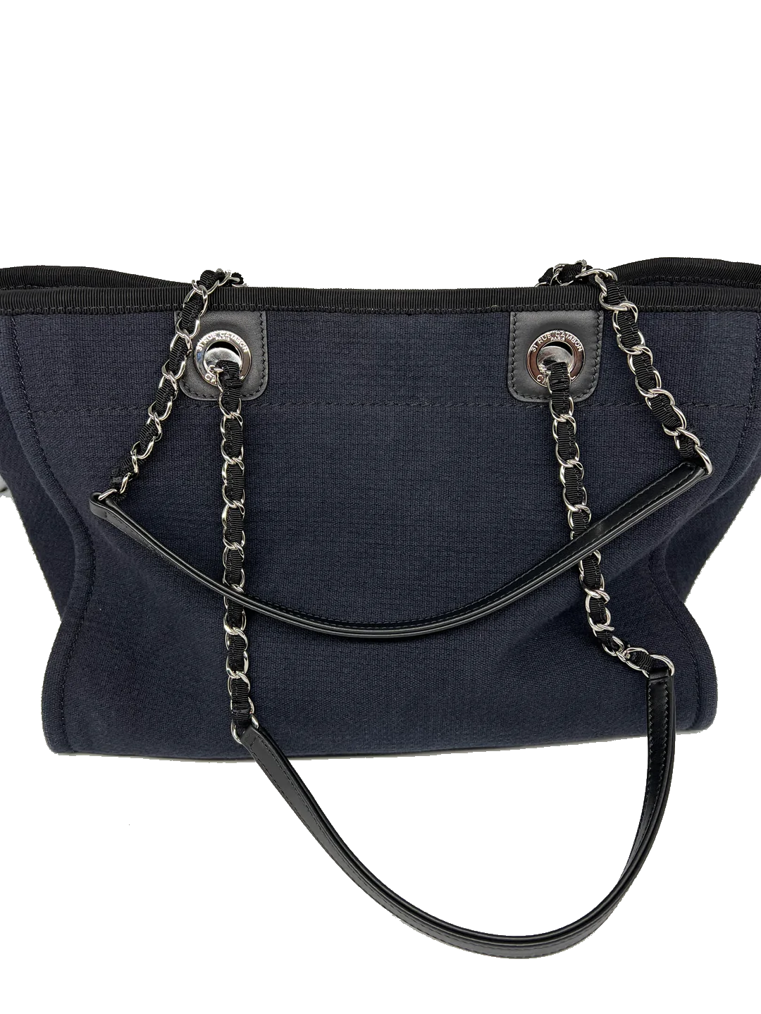 Chanel Deauville Large Denim Shopping Tote Bag Dark Blue