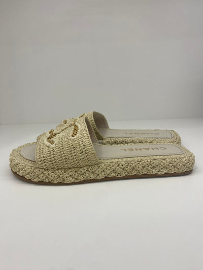 Chanel Beige Woven and Chain Slides Size 41 - SOLD