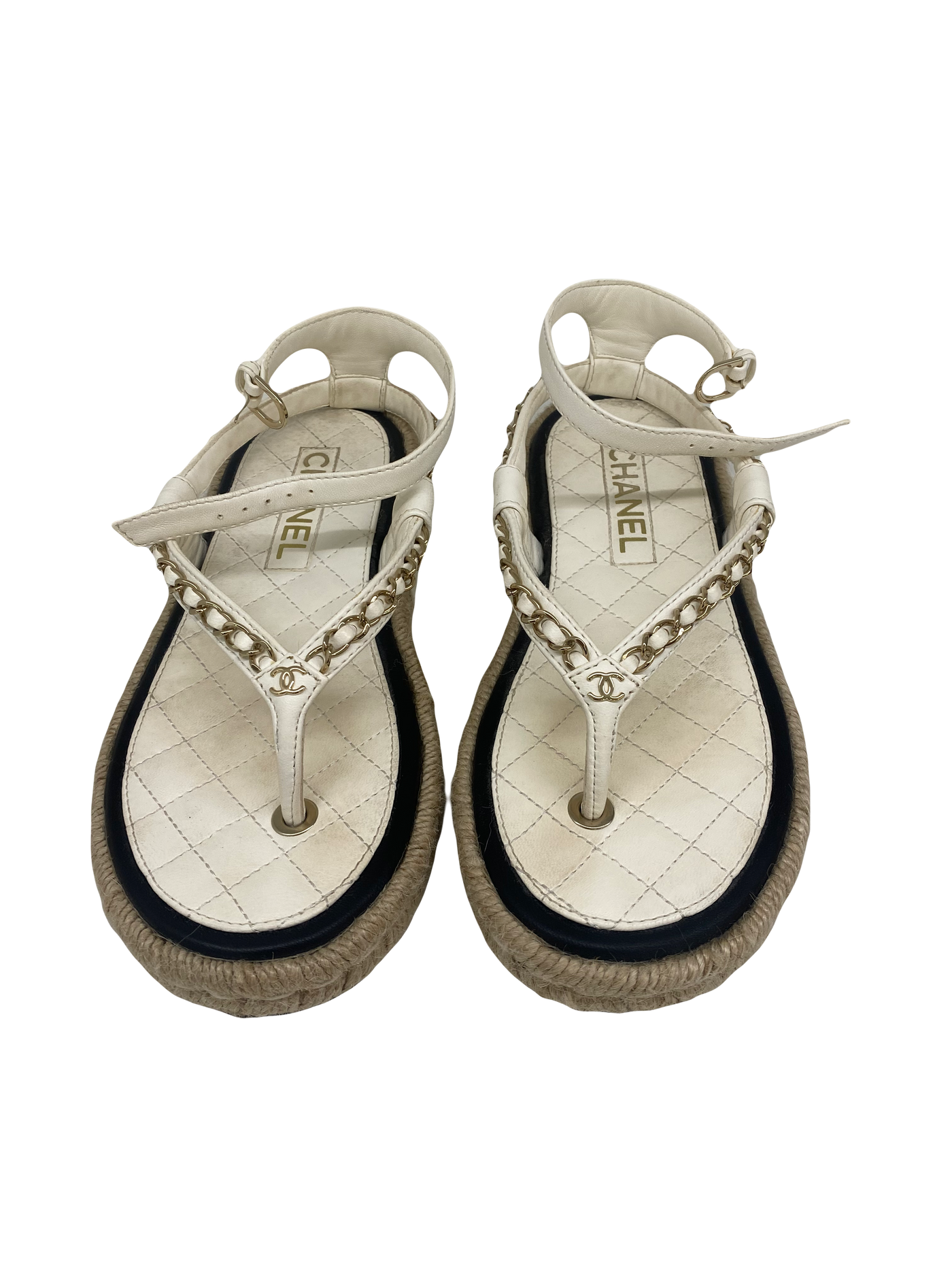 Chanel White Thong Espadrilles - Size 36