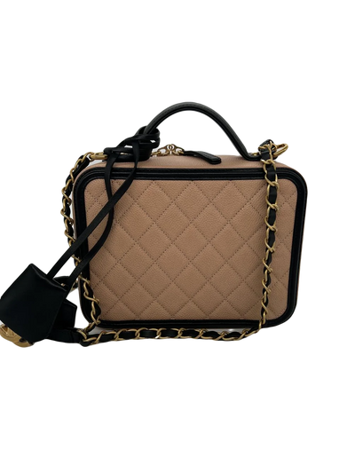 Chanel Filigree Vanity Case - Medium - Beige/Black GHW - SOLD