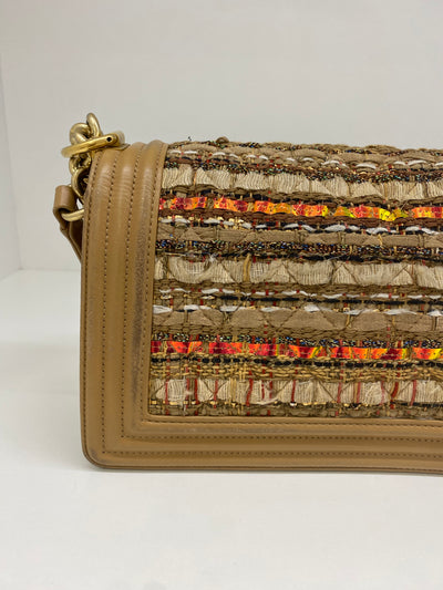 Chanel Tweed Medium Boy Bag Beige & Orange