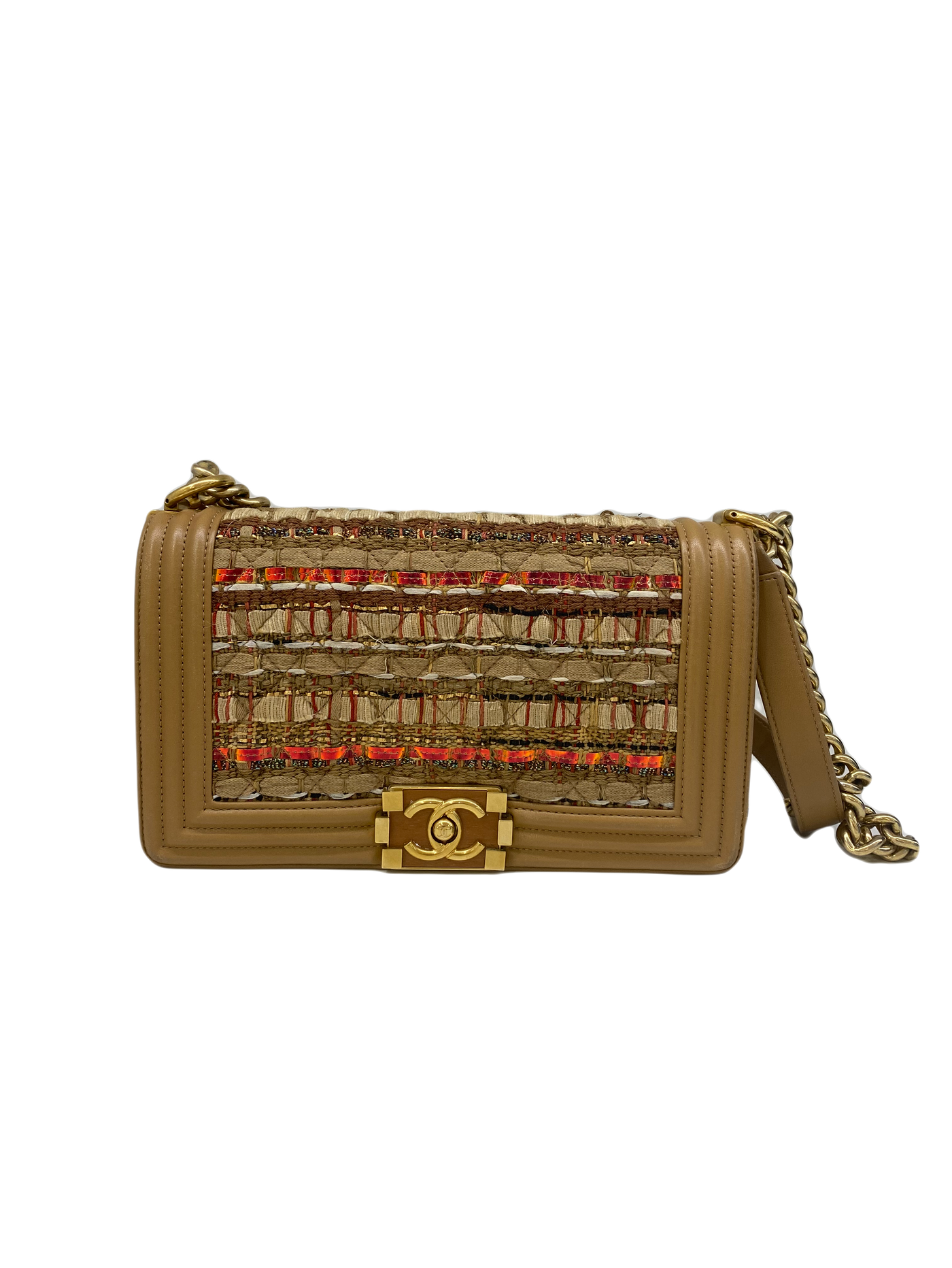 Chanel Tweed Medium Boy Bag Beige & Orange