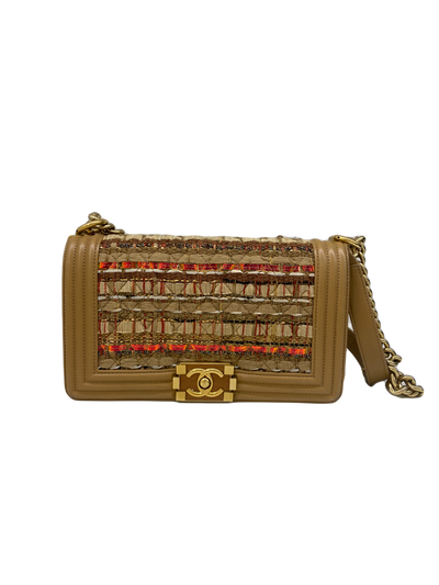 Chanel Tweed Medium Boy Bag Beige & Orange
