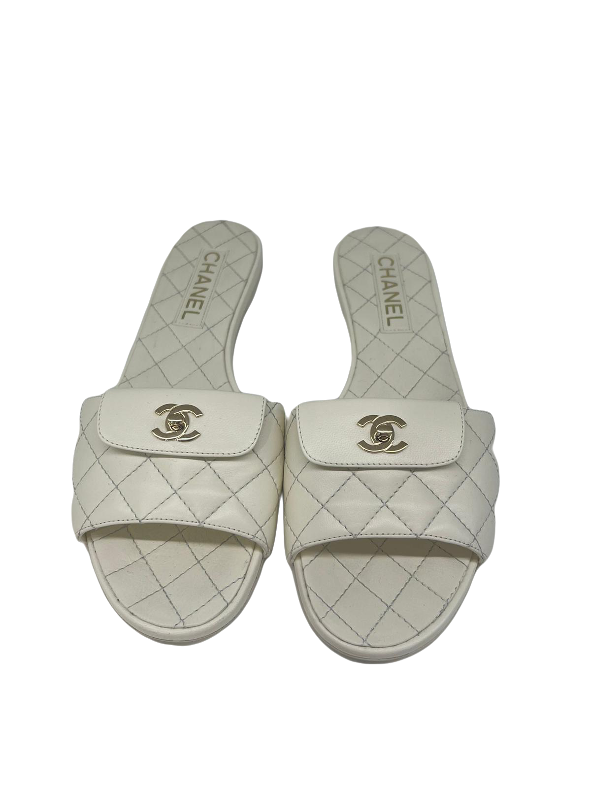 Chanel Cream Quilted CC Slides 39.5 - SOLD