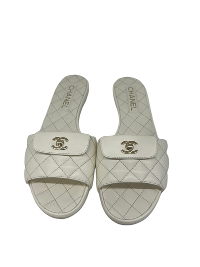 Chanel Cream Quilted CC Slides 39.5 - SOLD