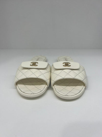 Chanel Cream Quilted CC Slides 39.5 - SOLD