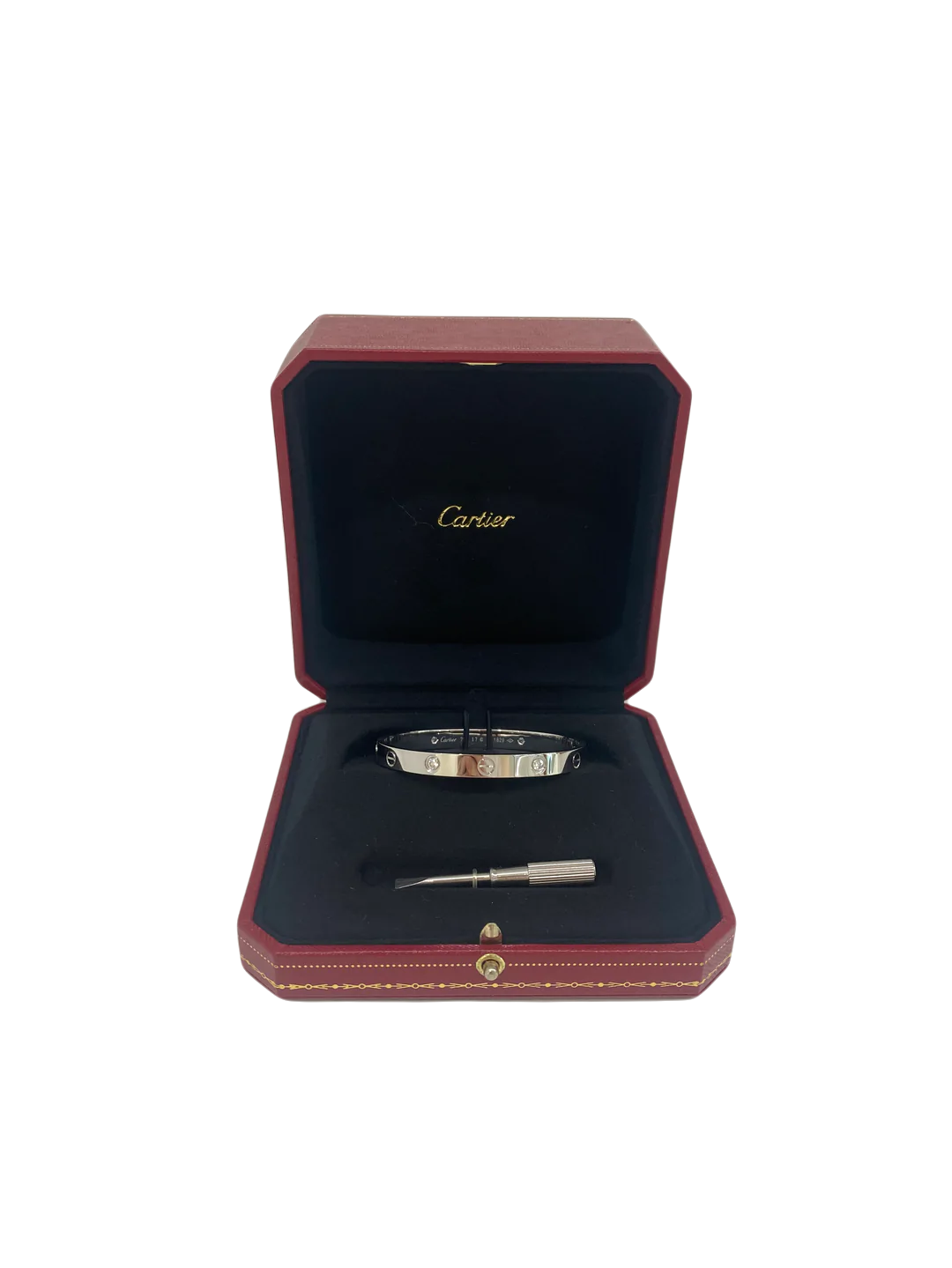 Cartier Love Bracelet White Gold 4 Diamonds Size 17