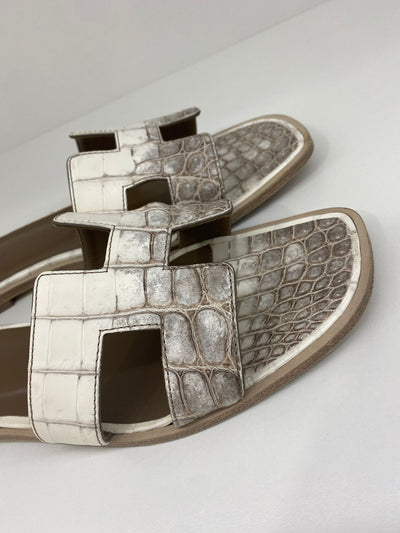 Hermes Oran Sandals 41 - Matte Niloticus Crocodile Himalaya