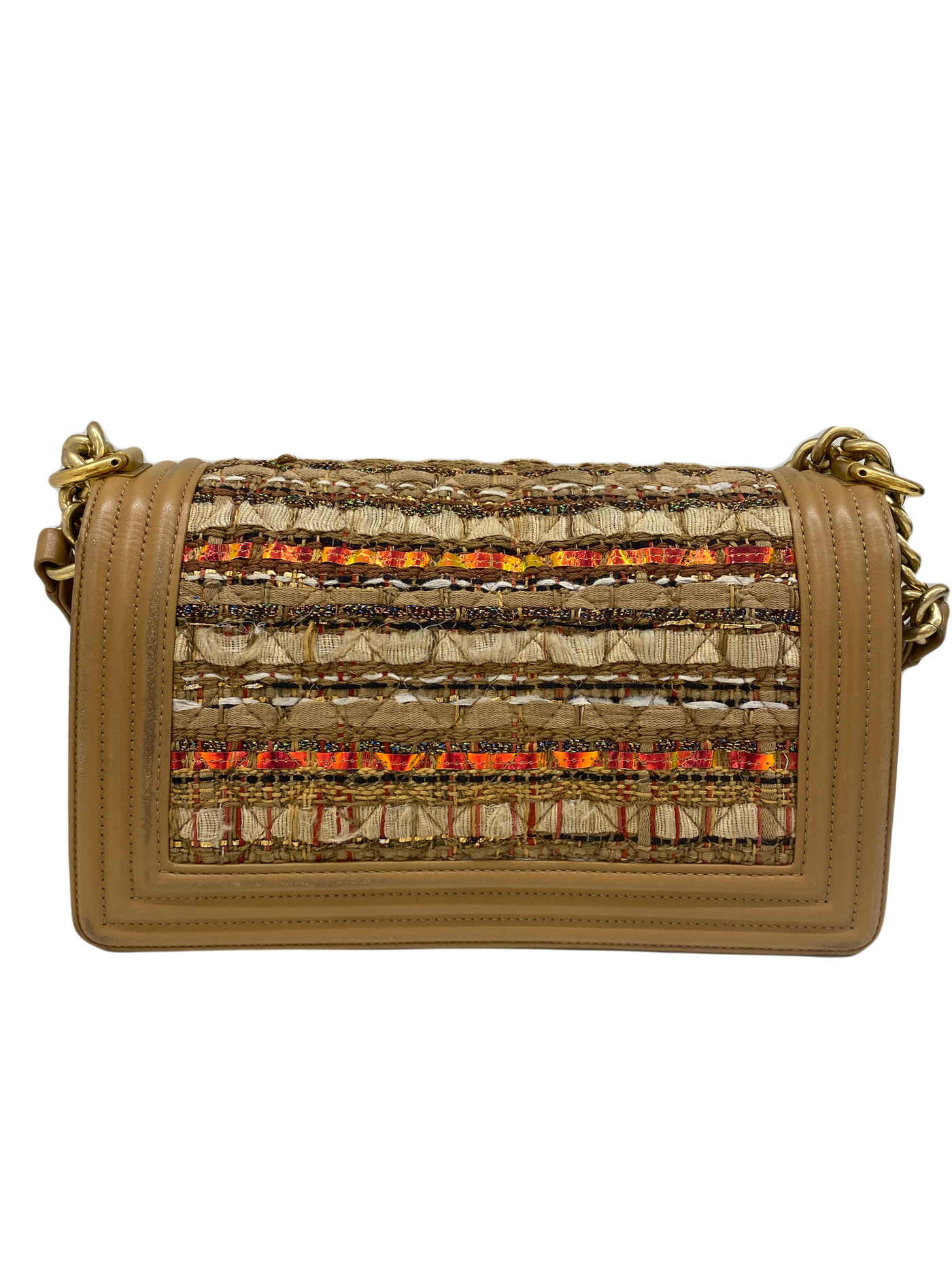 Chanel Tweed Medium Boy Bag Beige & Orange