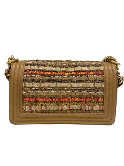 Chanel Tweed Medium Boy Bag Beige & Orange