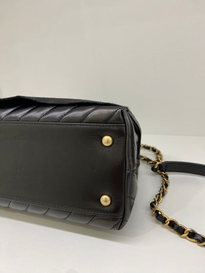 Chanel Coco Handle Black Chevron - Medium GHW