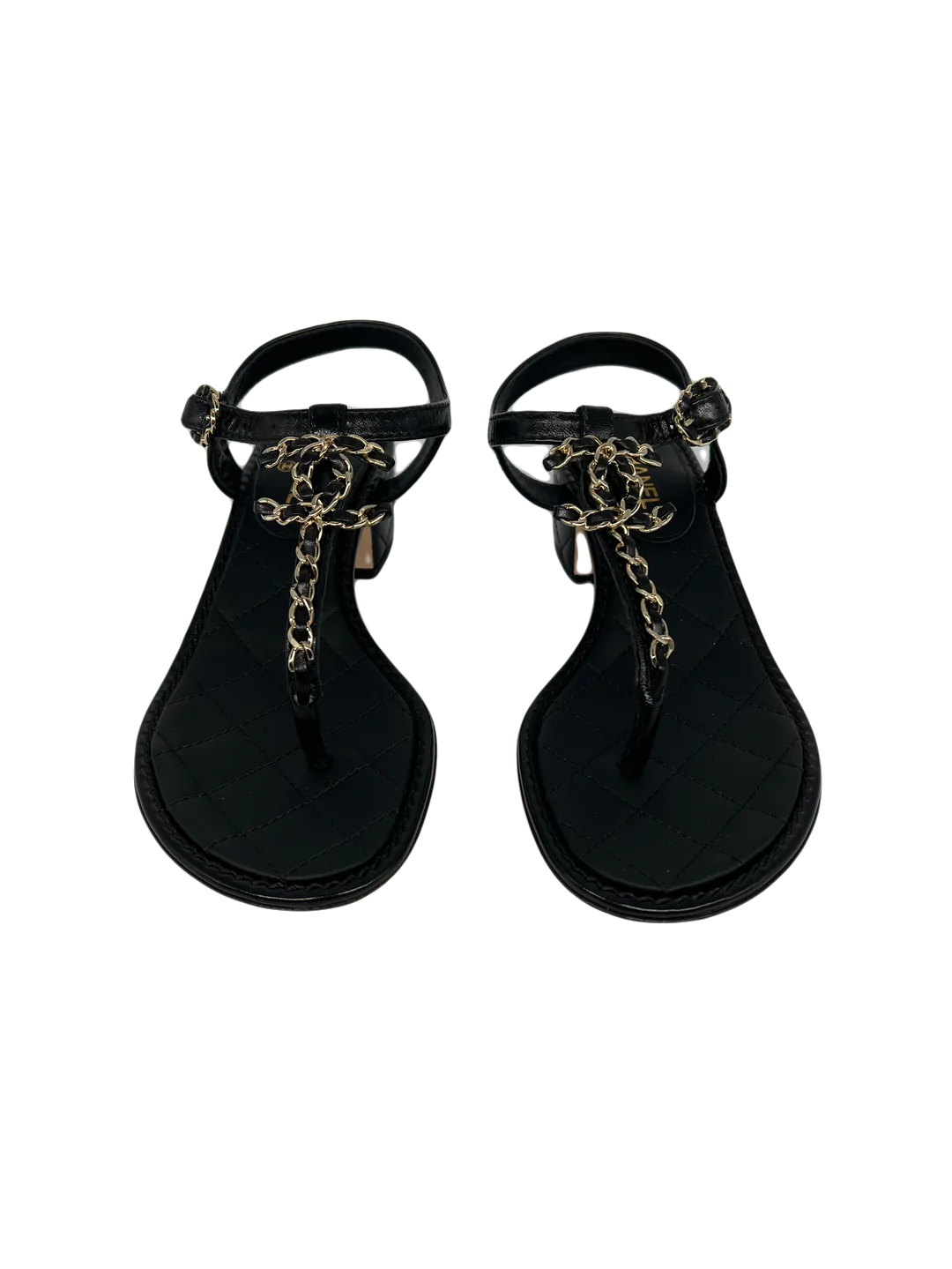 Chanel Black/Gold Chain Sandals - Size 34.5 - SOLD