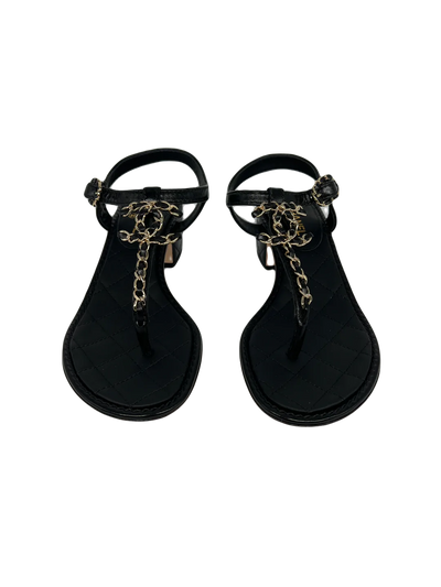 Chanel Black/Gold Chain Sandals - Size 34.5 - SOLD
