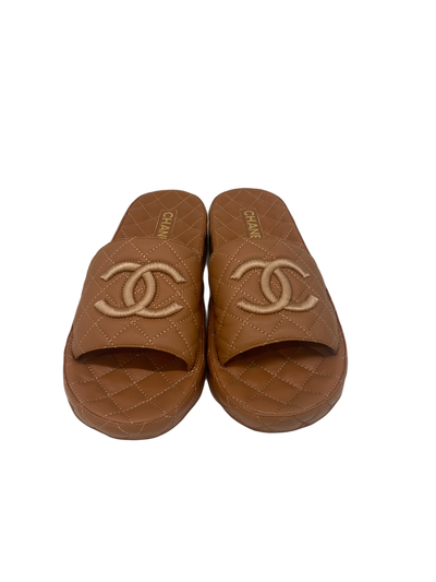 Chanel Caramel Quilted Slides - Size 41 SOLD