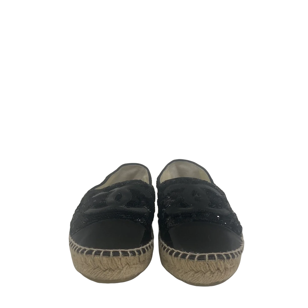 Chanel Black Sequin Espadrilles - Size 38