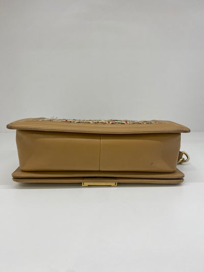 Chanel Tweed Medium Boy Bag Beige & Orange