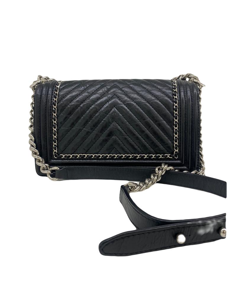 Chanel Black Boy Bag with Chain Detail SHW - Medium