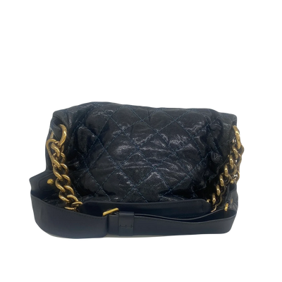 Chanel Large Navy Crinkled Leather Flap Bag - SOLD