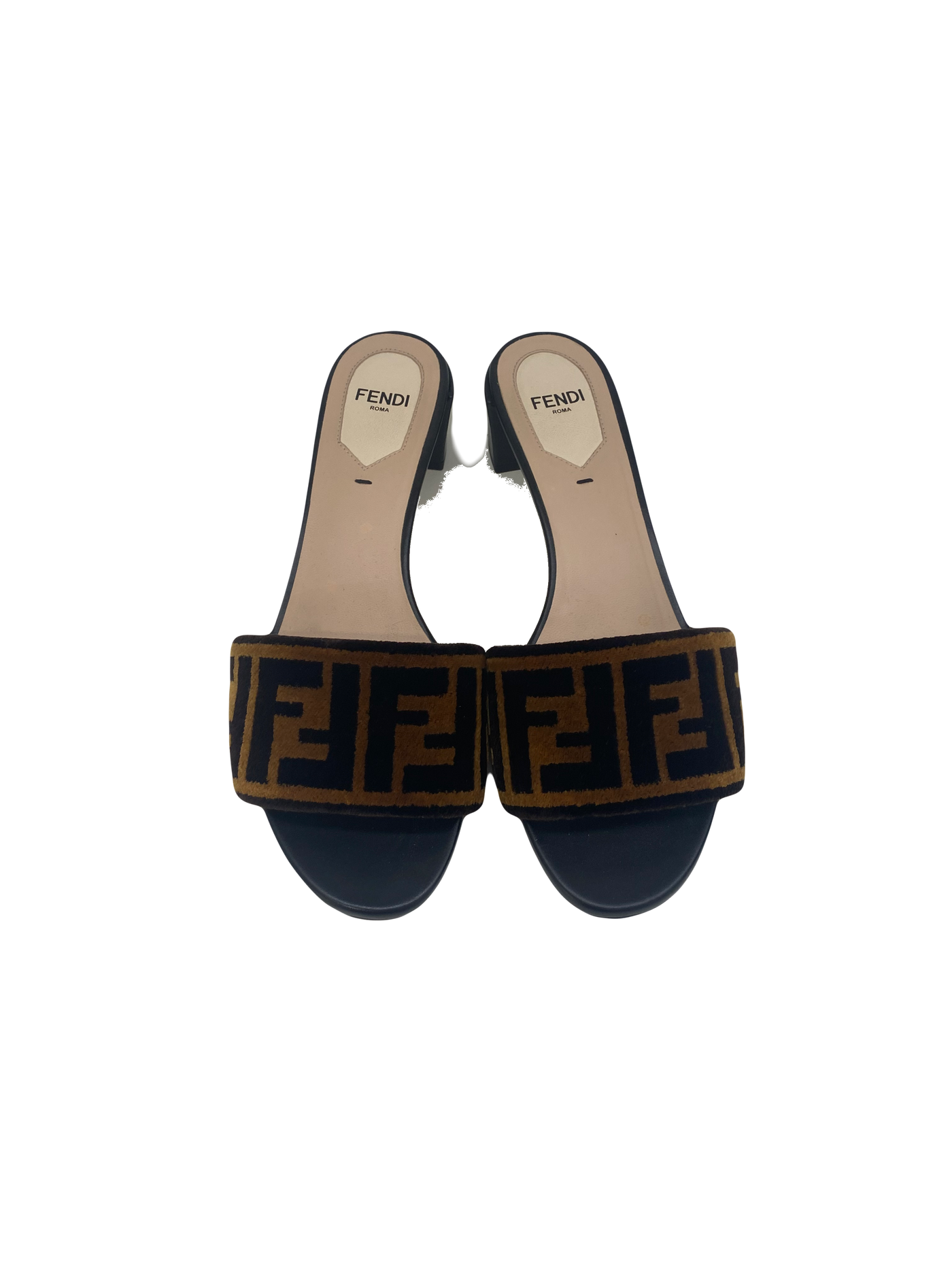 Fendi Logo Heeled Slides 36 SOLD