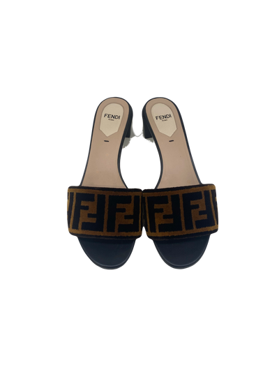 Fendi Logo Heeled Slides 36 SOLD