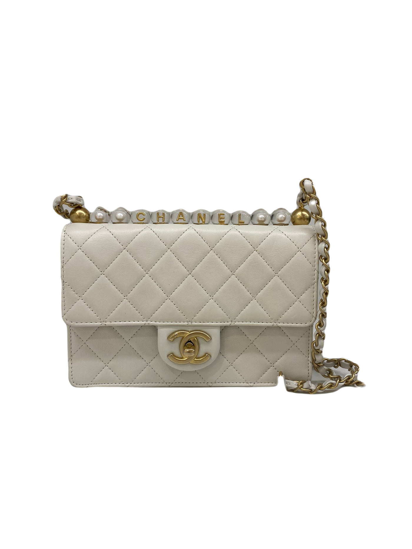 Chanel White Flap Bag with Pearl Detail - SOLD