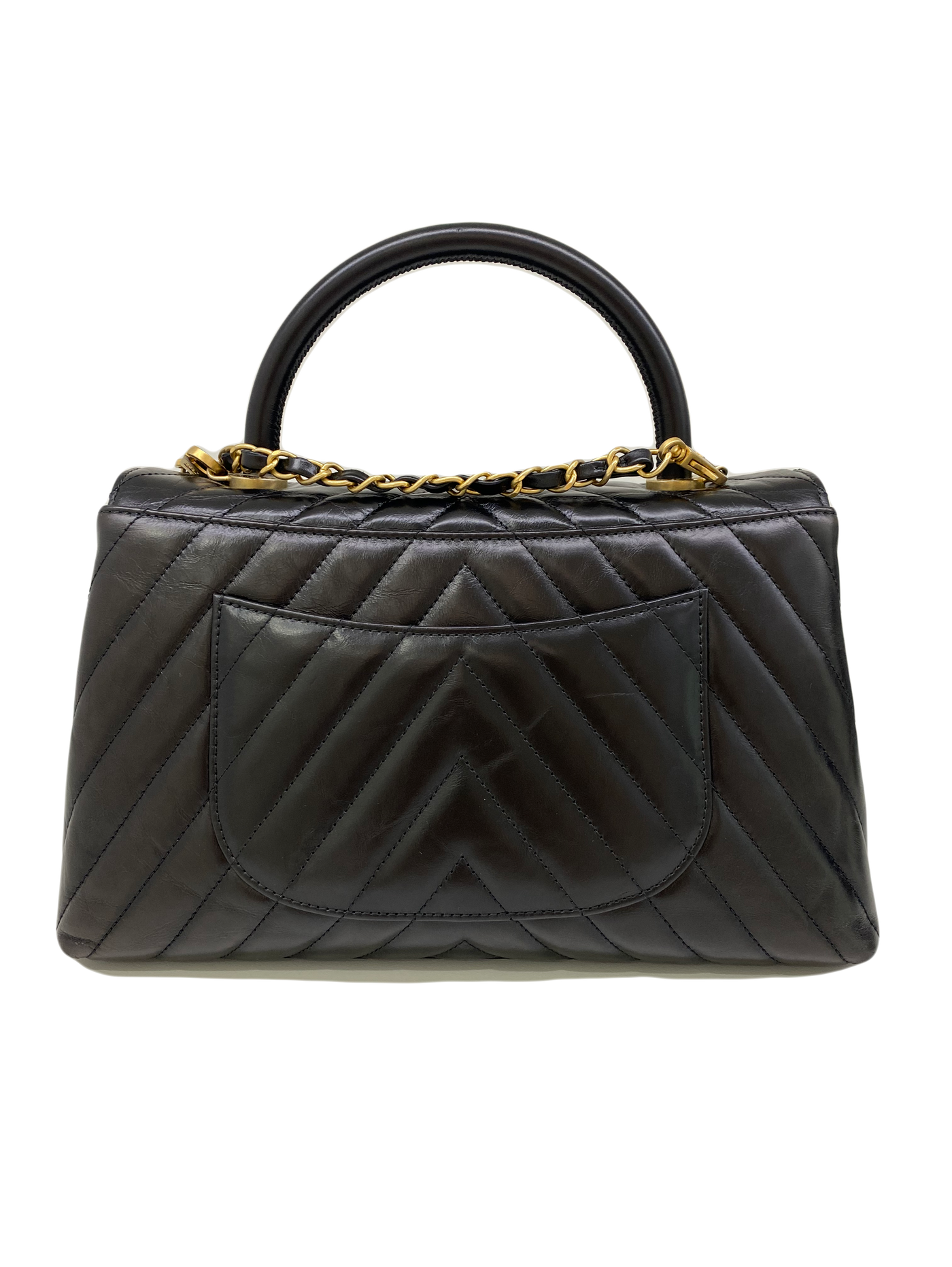 Chanel Coco Handle Black Chevron - Medium GHW