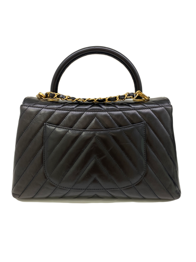 Chanel Coco Handle Black Chevron - Medium GHW