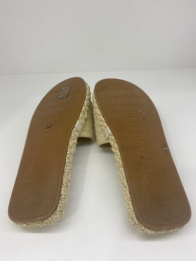 Chanel Beige Woven and Chain Slides Size 41 - SOLD