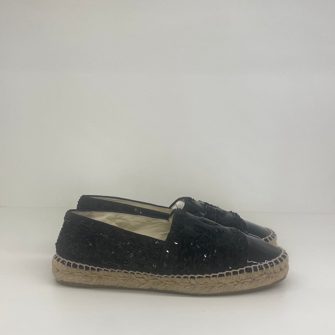 Chanel Black Sequin Espadrilles - Size 38