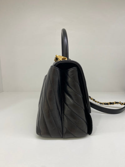 Chanel Coco Handle Black Chevron - Medium GHW