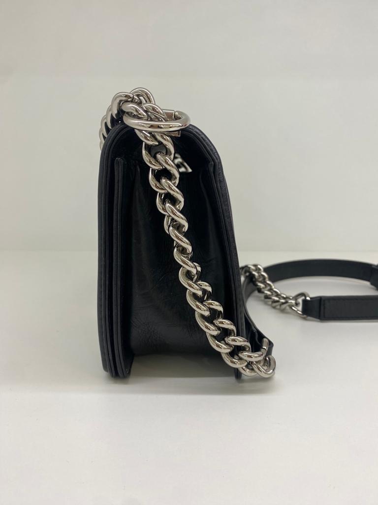 Chanel Black Boy Bag with Chain Detail SHW - Medium