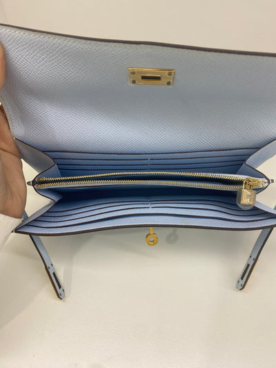 Hermes Kelly Wallet Bleu Brume