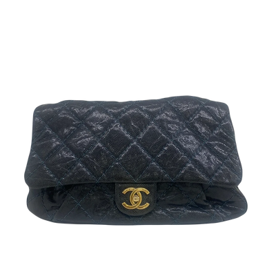 Chanel Large Navy Crinkled Leather Flap Bag - SOLD