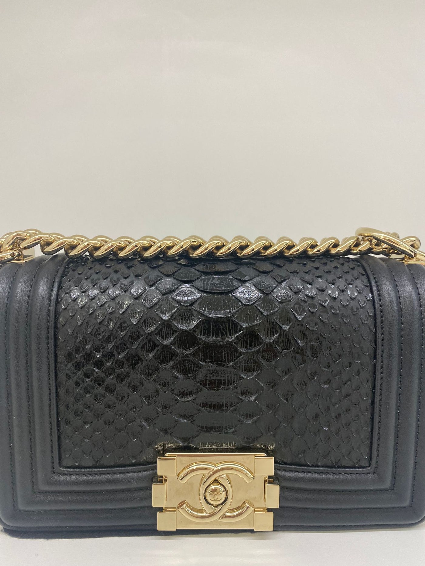 Chanel Boy Bag Black Python Size Small - SOLD