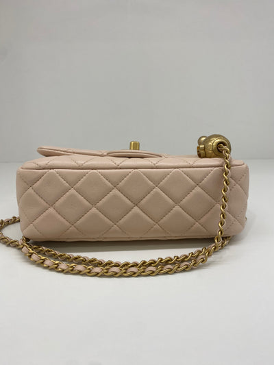 Chanel Mini Flap Bag With Pearl And Woven Chain CC Logo