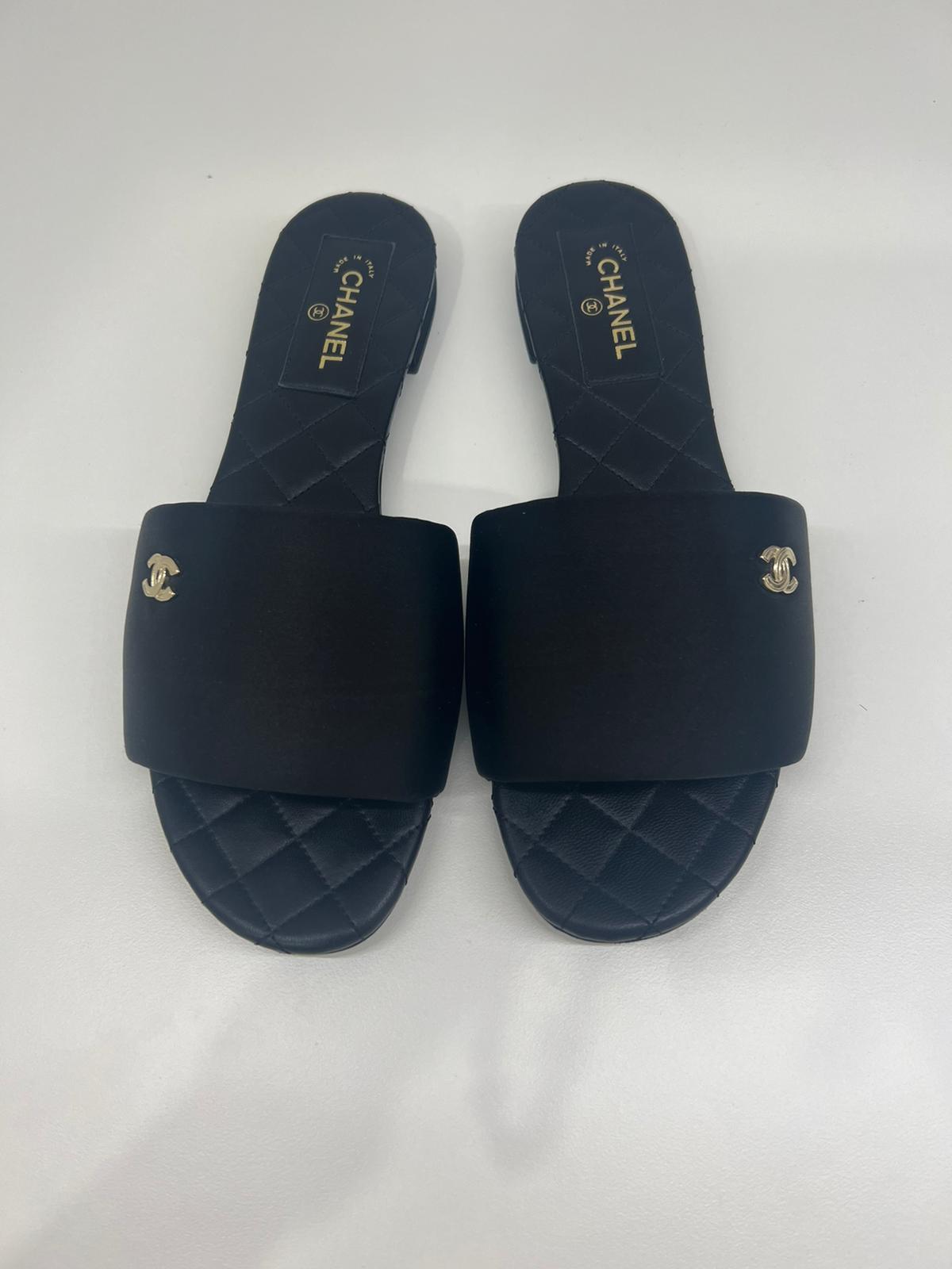Chanel Black Satin Slides 39 - SOLD