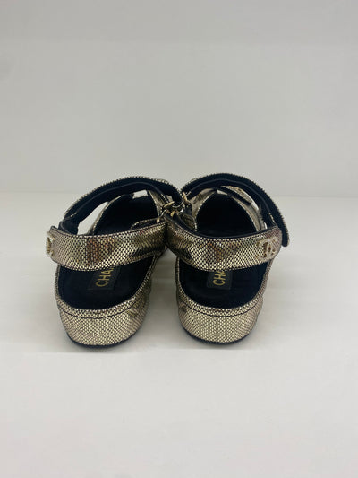 Chanel Black and Gold Metallic Dad Sandals 41
