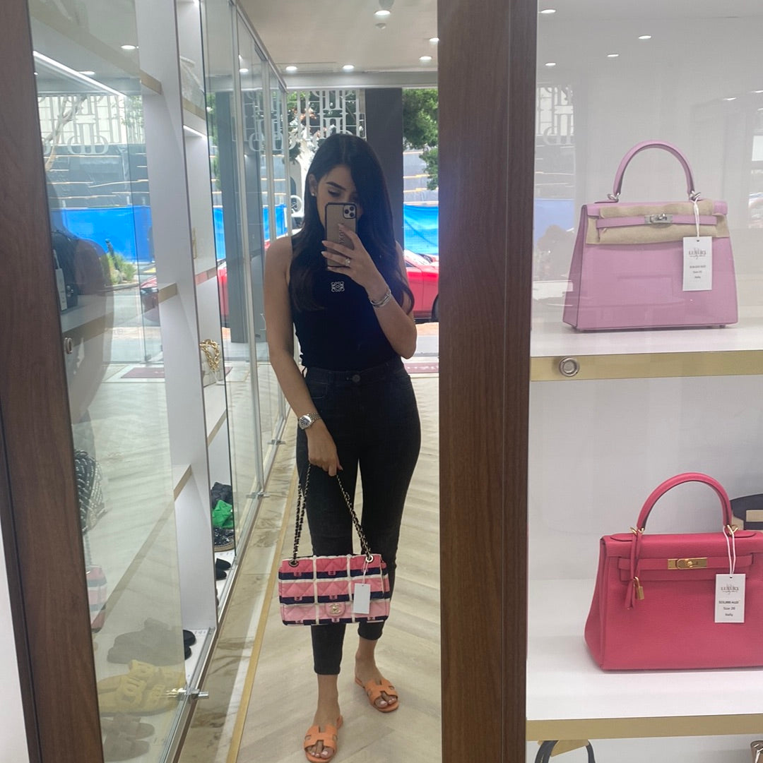 Chanel Nylon Flap Bag Pink Fabric GHW
